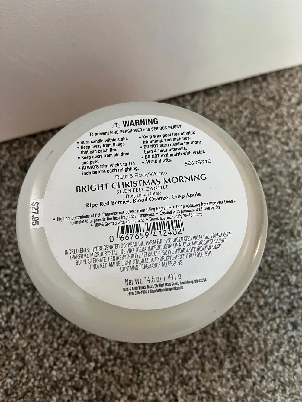 Bath & Body Works Bright Christmas Morning Candle - Burgundy & White